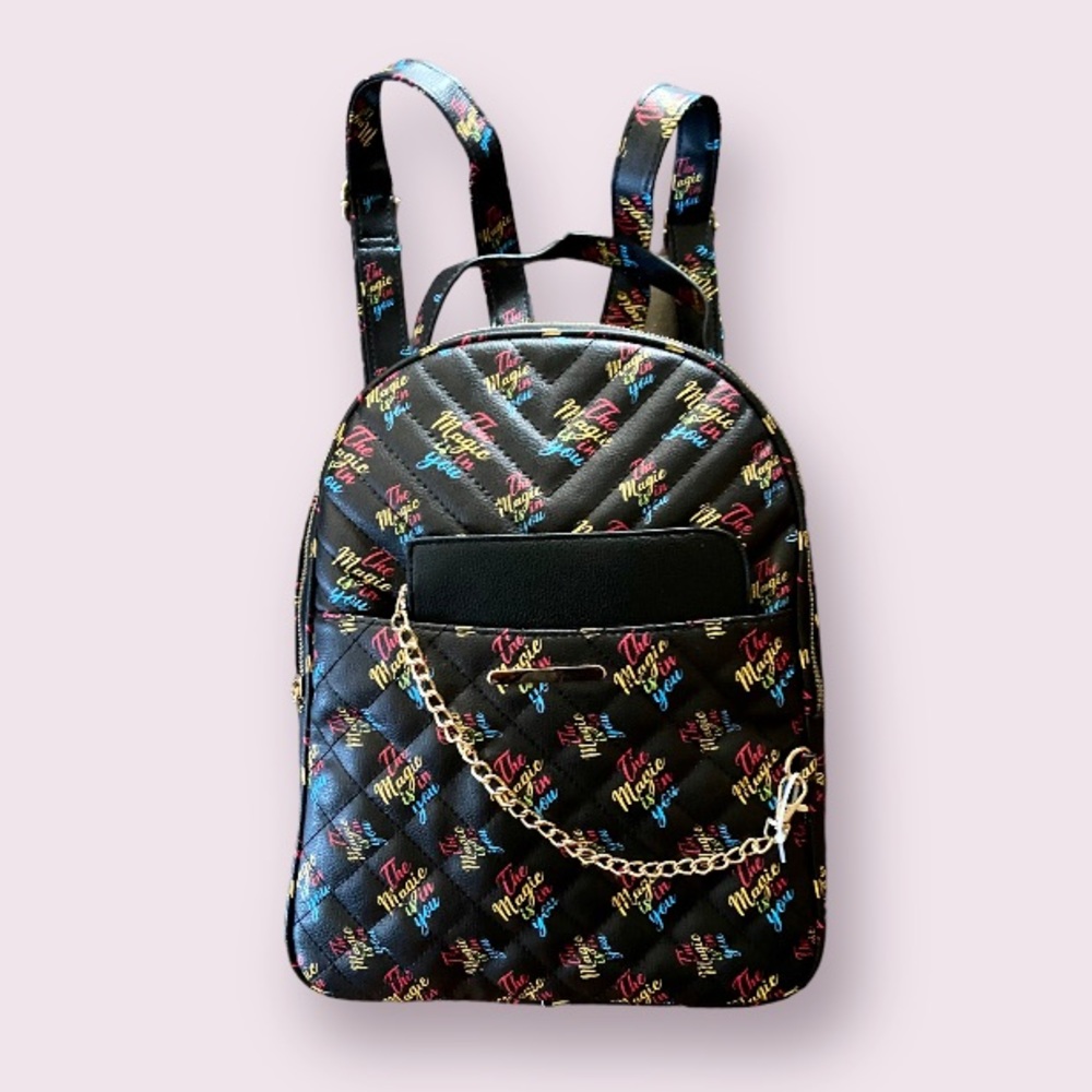 The Magic is You Black Backpack with Colorful Graphics with Black Cosmetic Bag